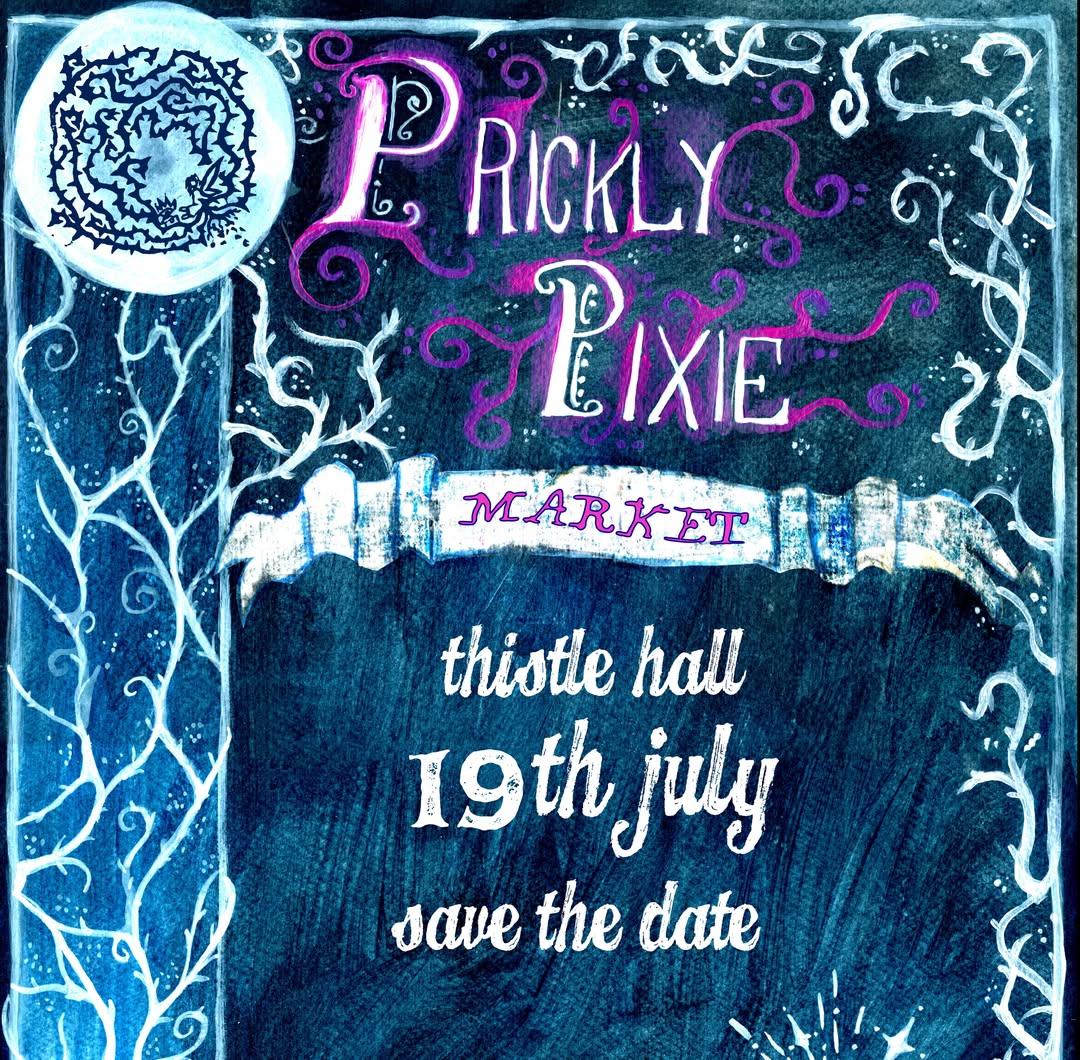 Hand painted poster for Prickly Pixie Market