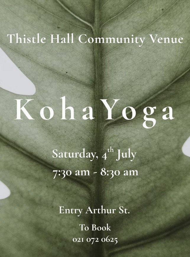 Koha Yoga poster with a leaf in the background