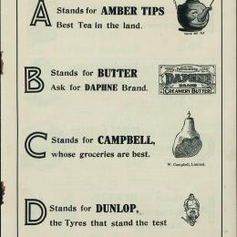 'C stands for Campbell, whose groceries are best.' From The Rhyming Trades Alphabet, educational advertising booklet c. 1914.