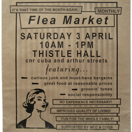 The ever-changing brown paper bag, monthly flea market posters, 2002-2004.