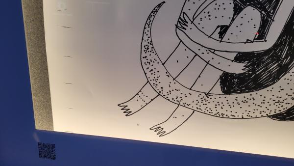 Detail of Tiso Ross artwork 'Wani no warau' in Thistle Hall Lightbox