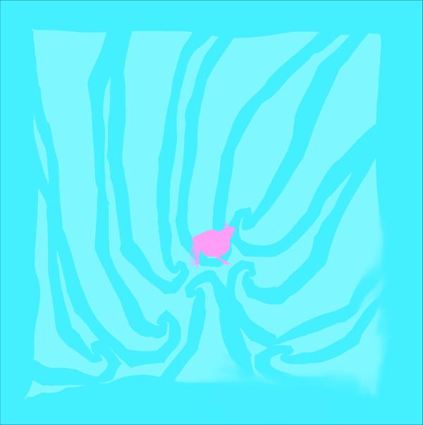 I miss you by Louis Mikaere, a bold bright print using kowhaiwhai and the colour blue
