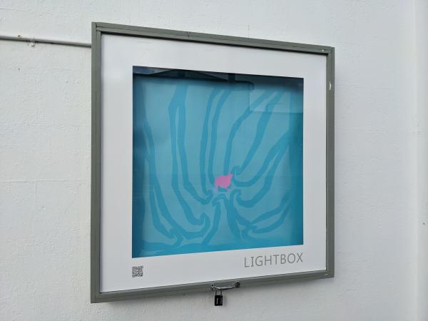 "I Miss You" by Louis Mikaere, a bold bright print using kowhaiwhai and the colour blue