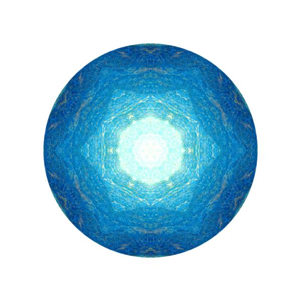 Salt Worn Ever Reaching, a blue round kaleidoscope-like piece