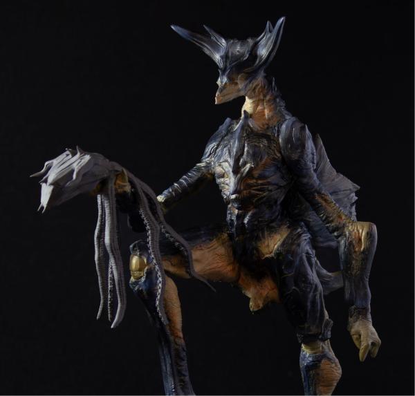 An alien figurine-type sculpture by Victor Sanz Fernandez for the Non Disclosed Artist Exhibition at Thistle Hall Gallery
