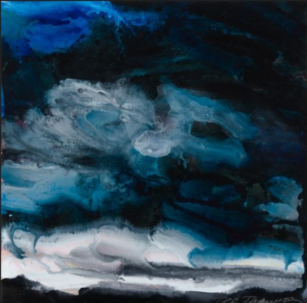 A dark, brooding blue work by Fee Thompson 