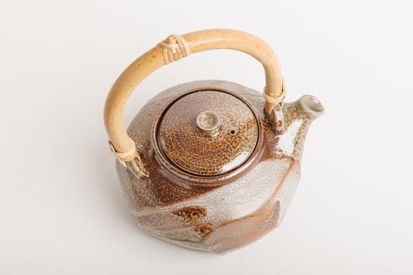 A birds eye view of a hand potted teapot