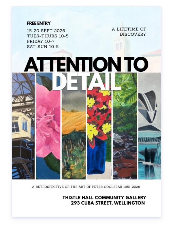 Poster for retrospective exhibition of the art of Peter Coolbear 