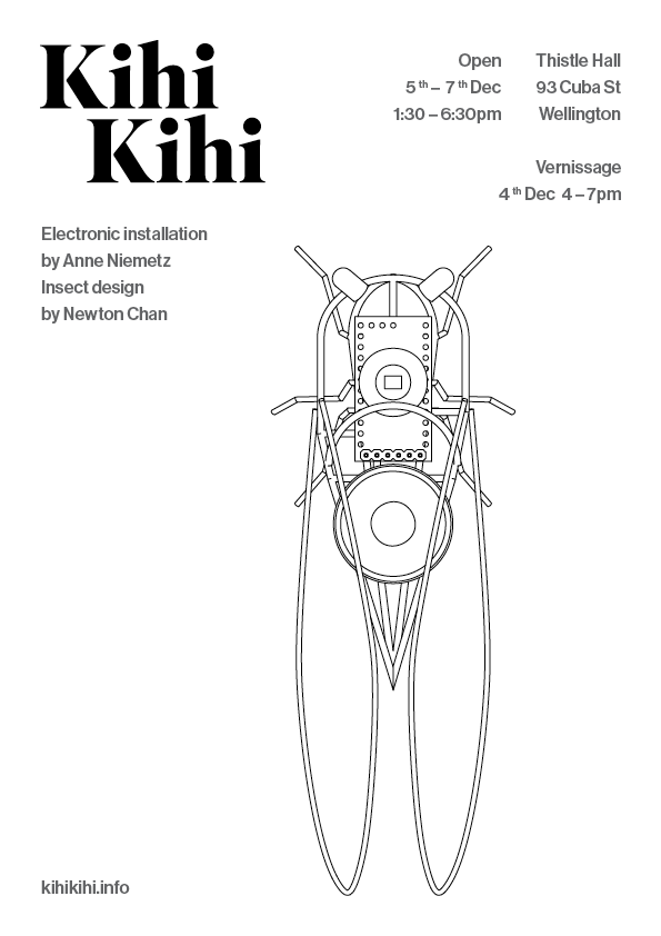 Poster for Kihikihi exhibition by Anne Niemetz at Thistle Hall.