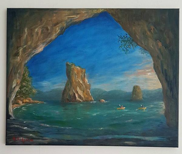 Natalia Viyakina painting "Coromandel, Cathedral Cove"
