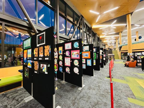 Tūmanako! Children's Artworks for Peace installed at Johnsonville Library.