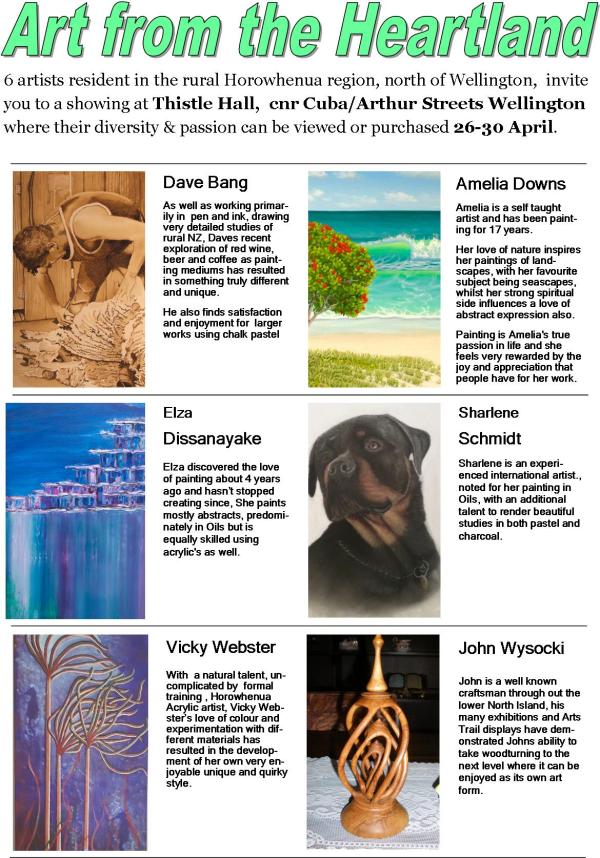 'Art from the Heartland' artists Dave Bang, Amelia Downs, Elza Dissanayake, Sharlene Schmidt, Vicky Webster, John Wysocki