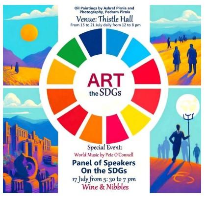 Poster for Ashraf Pirnia and Pedram Pirnia exhibition Art the SDGs