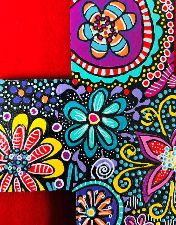 A bright, psychedellic work by Sam Walker
