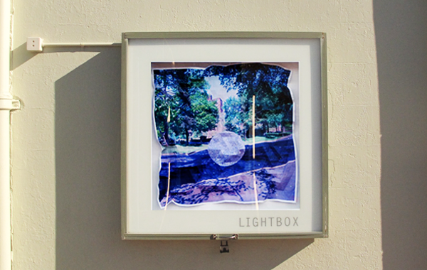Lightbox lit up at night, artwork by Kate Adolph